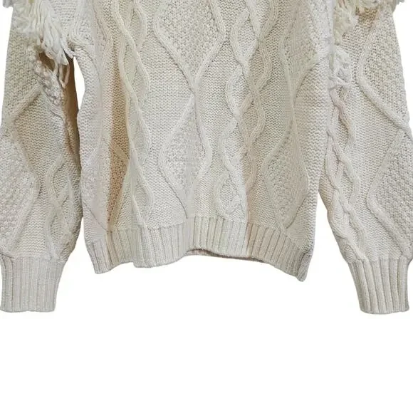 American Eagle Cream Cable Knit Fringe Sweater Women’s Size S - Picture 3 of 6